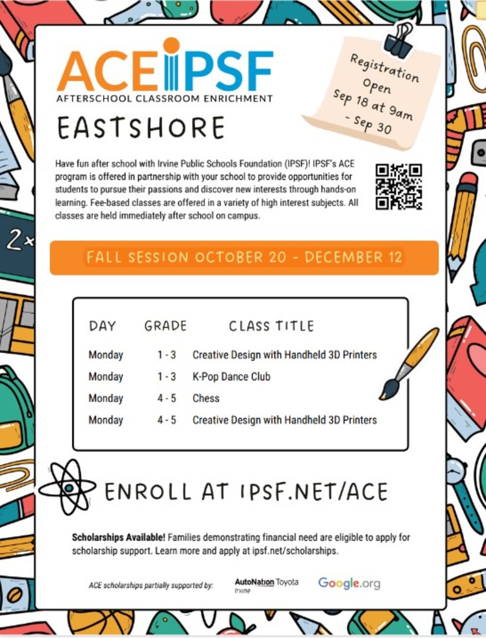 ACE Class Signs Ups Start Sept 18