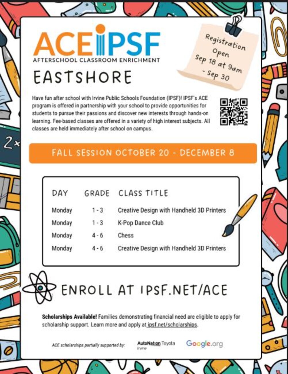 ACE Class Signs Ups Start Sept 18